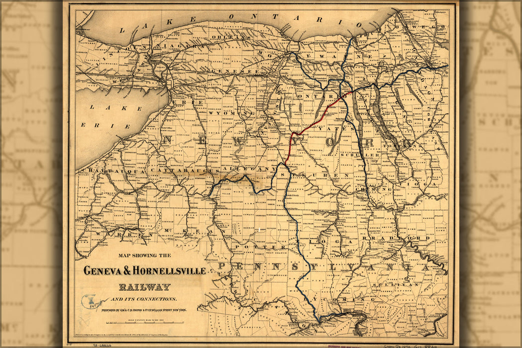 24"x36" Gallery Poster, Map Geneva & Hornellsville Railroad 1875