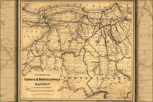 24"x36" Gallery Poster, Map Geneva & Hornellsville Railroad 1875