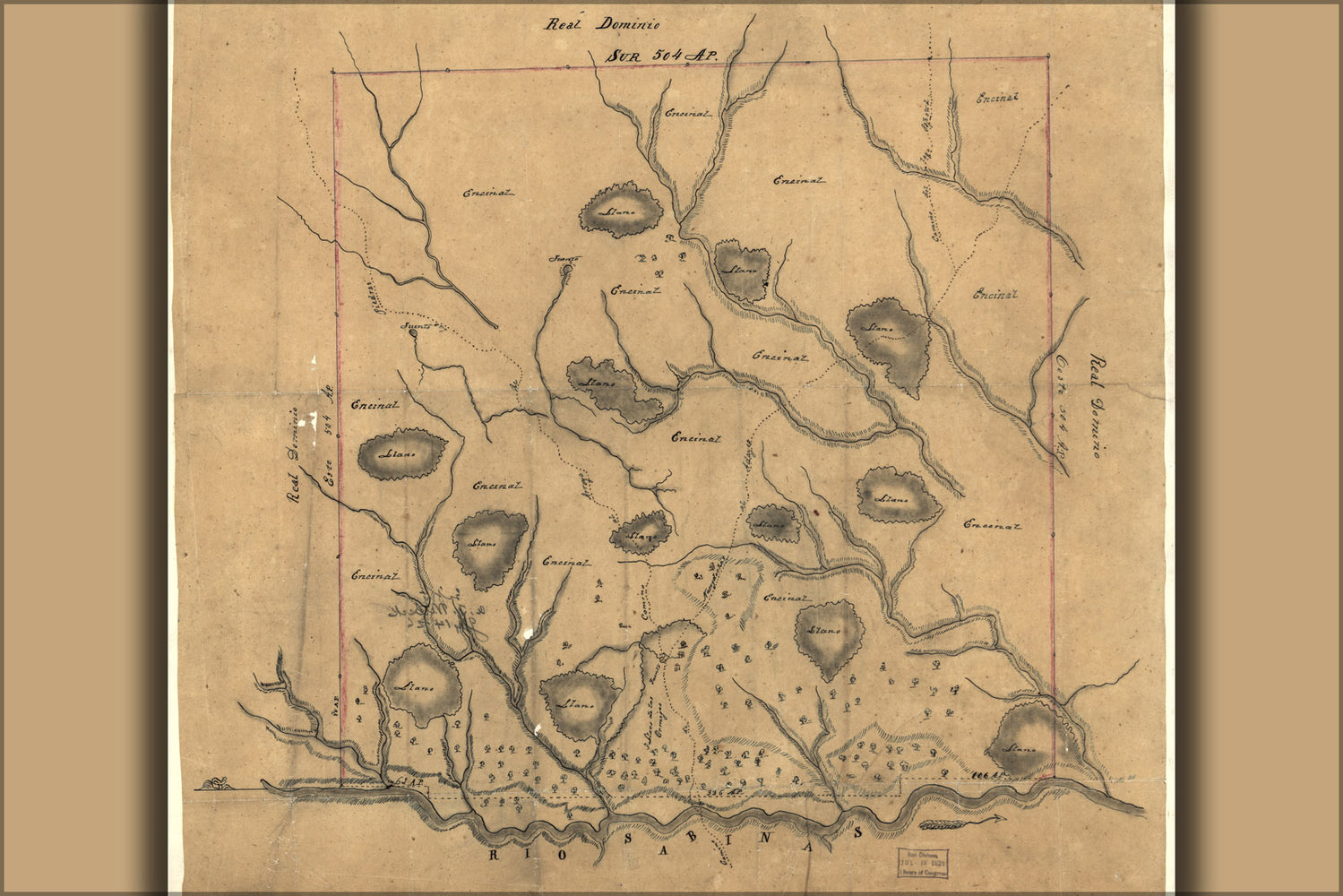 24"x36" Gallery Poster, Map Grant Sabine DeSoto Parishes Louisiana 1800