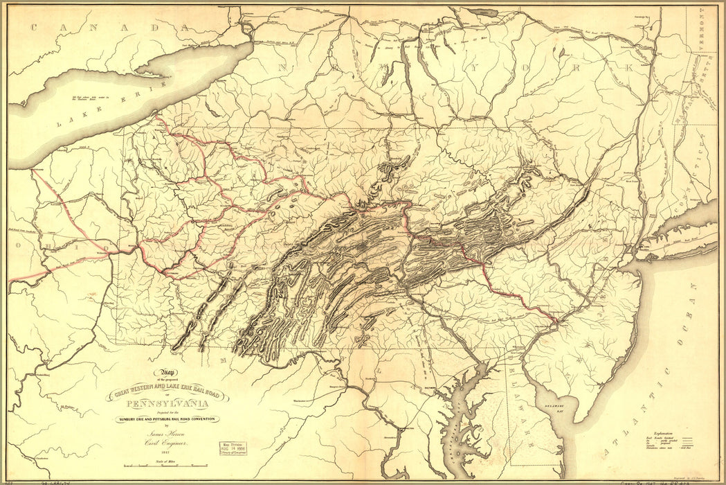 24"x36" Gallery Poster, Map Great Western Erie RailRoad Pennsylvania 1847