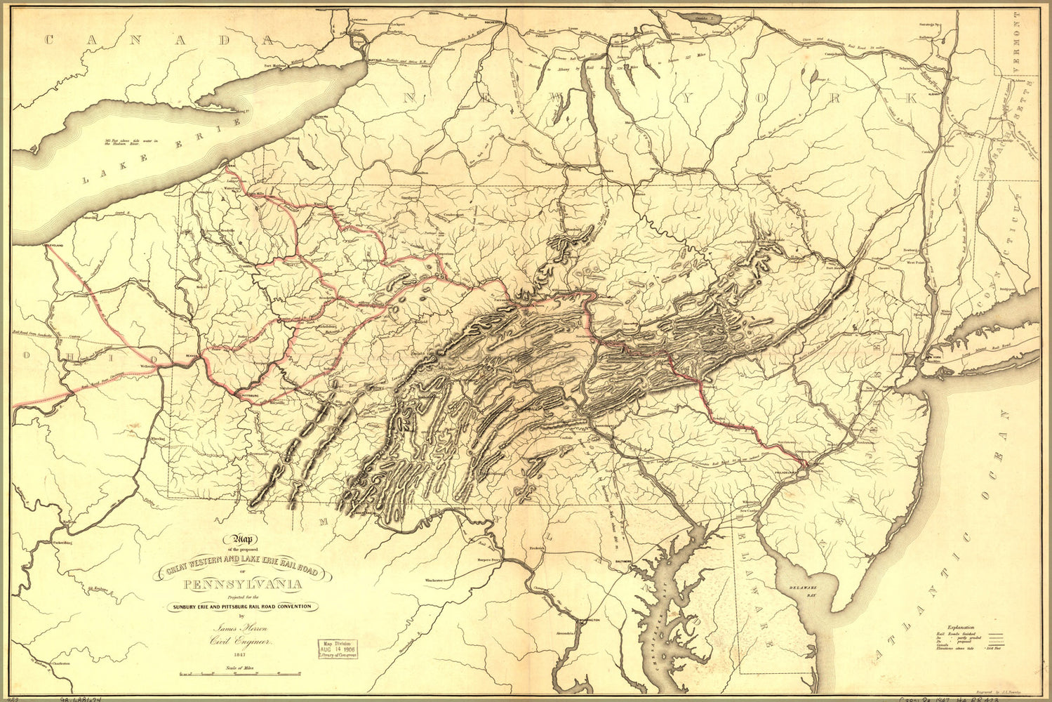 24"x36" Gallery Poster, Map Great Western Erie RailRoad Pennsylvania 1847
