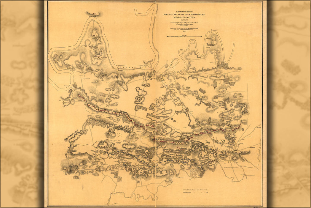 24"x36" Gallery Poster, Map Hagerstown Funkstown Maryland 1863