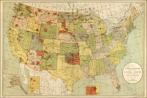 24"x36" Gallery Poster, Map Indian reservations in the United States 1892