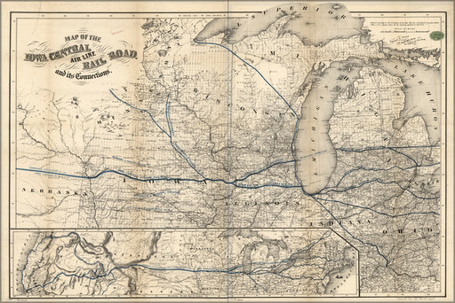 24"x36" Gallery Poster, Map Iowa Central Air Line RailRoad wisconsin 1857