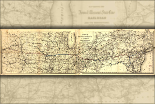 24"x36" Gallery Poster, Map Iowa & Missouri State Line Railroad 1868