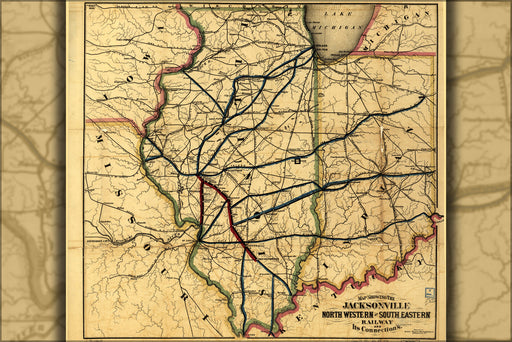 24"x36" Gallery Poster, Map Jacksonville nw & SE Railroad 1850