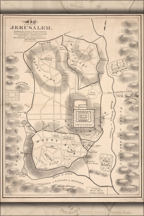 24"x36" Gallery Poster, Map Jerusalem israel New Testament locations 1800