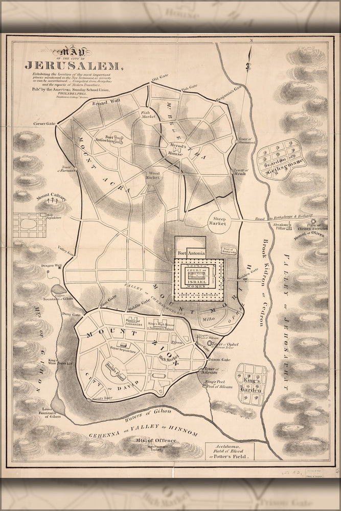 24"x36" Gallery Poster, Map Jerusalem israel New Testament locations 1800