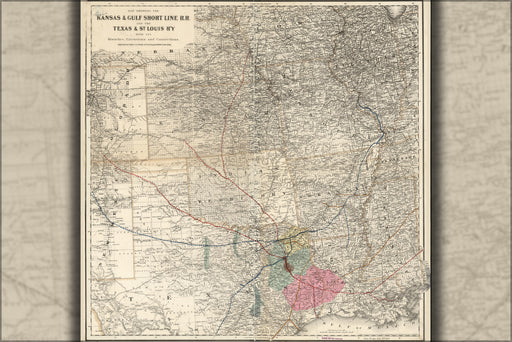 24"x36" Gallery Poster, Map Kansas Texas St. Louis railroad 1881