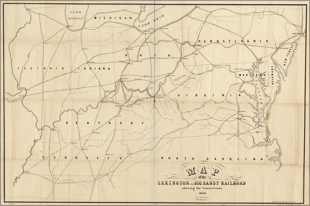 24"x36" Gallery Poster, Map Lexington & Big Sandy Railroad virginia 1853