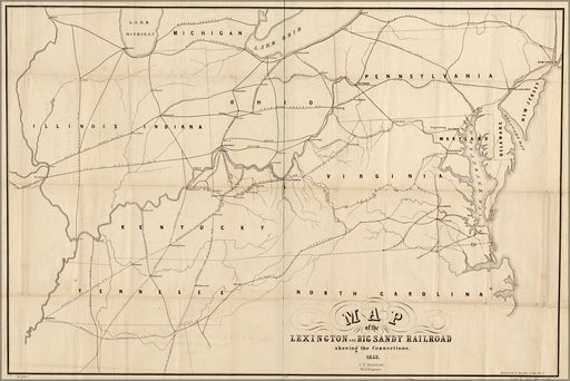 24"x36" Gallery Poster, Map Lexington & Big Sandy Railroad virginia 1853