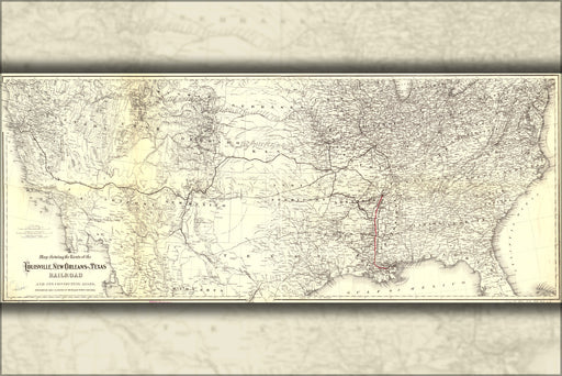 24"x36" Gallery Poster, Map Louisville New Orleans Texas Railroad 1883