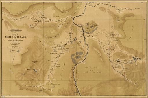 24"x36" Gallery Poster, Map Lower Geyser Basin Upper Madison River 1872