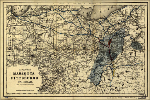 24"x36" Gallery Poster, Map Marietta Pittsburgh Railroad indiana 1871