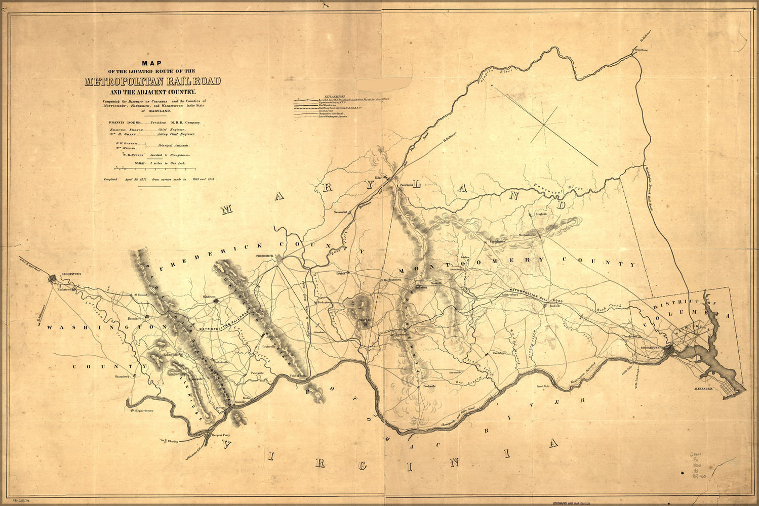 24"x36" Gallery Poster, Map Metro RailRoad washington d.c. maryland 1855