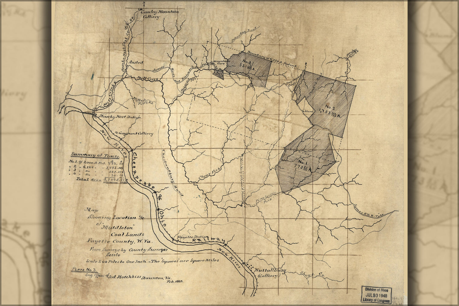 24"x36" Gallery Poster, Map Middleton coal lands, west virginia 1882
