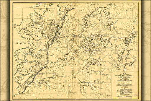 24"x36" Gallery Poster, Map Millikens Bend louisiana & Jackson Miss. 1863