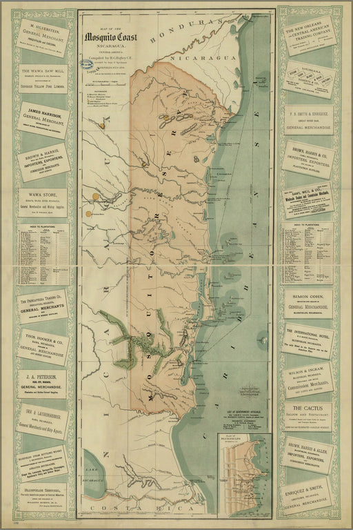 24"x36" Gallery Poster, Map Mosquito Shore Nicaragua Central America 1894