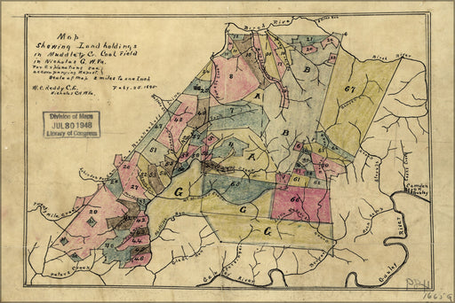 24"x36" Gallery Poster, Map Muddlety Cr. Coal Field West virginia 1895