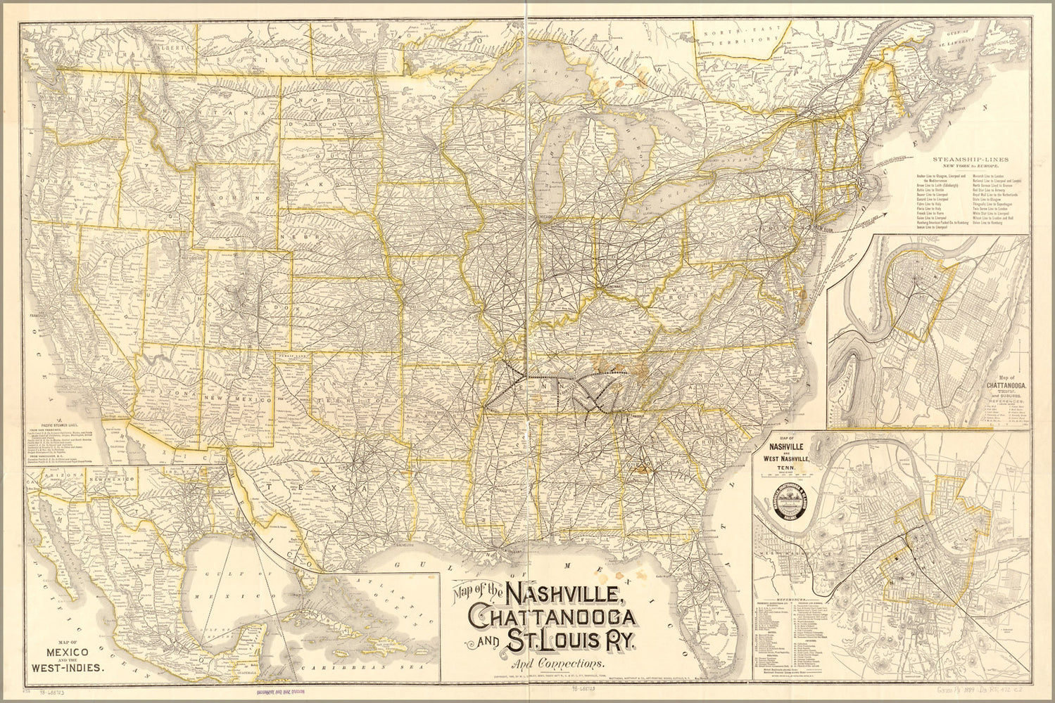 24"x36" Gallery Poster, Map Nashville Chattanooga St. Louis Railroad 1889