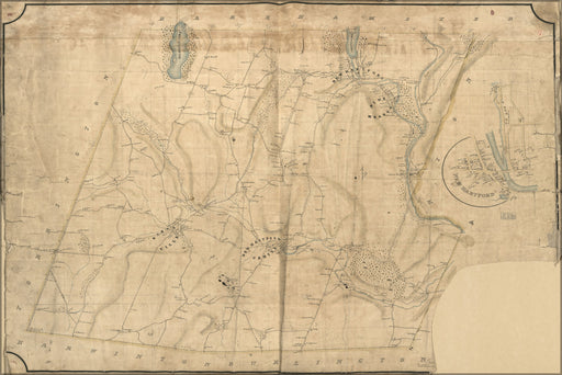 24"x36" Gallery Poster, Map New Hartford Litchfield Co Connecticut 1852