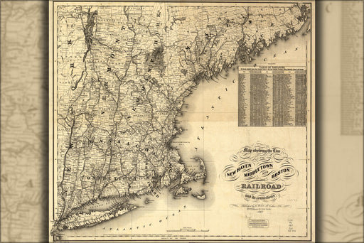 24"x36" Gallery Poster, Map New Haven Middletown Boston Railroad 1867