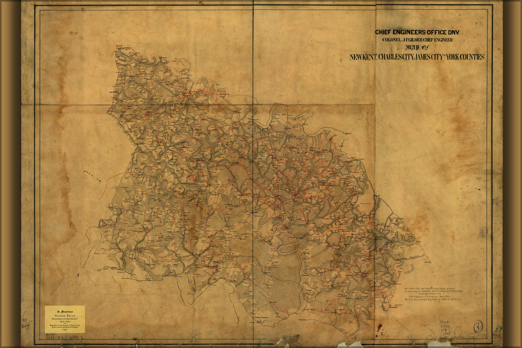 24"x36" Gallery Poster, Map New Kent Charles City York co virginia 1863