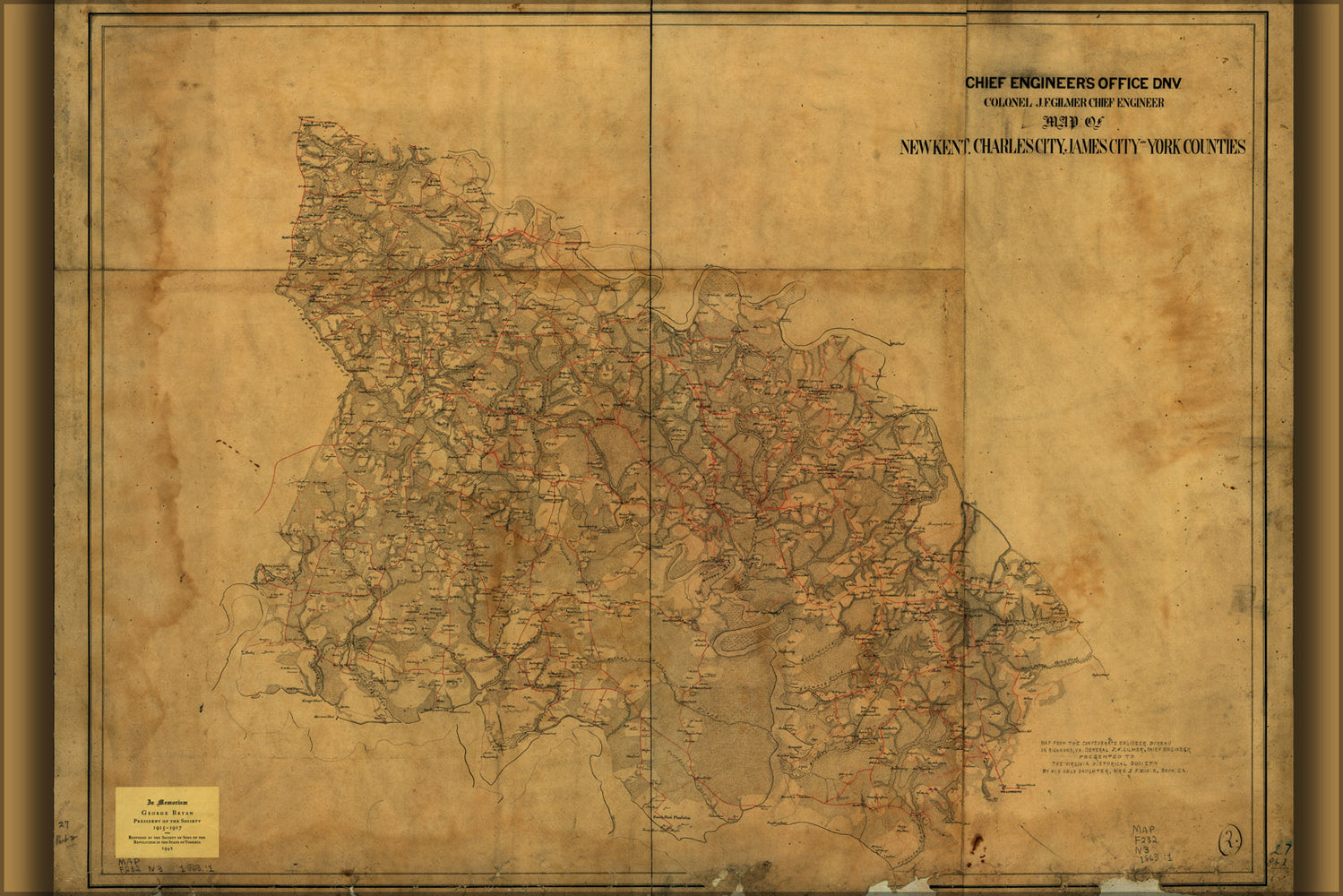 24"x36" Gallery Poster, Map New Kent Charles City York co virginia 1863