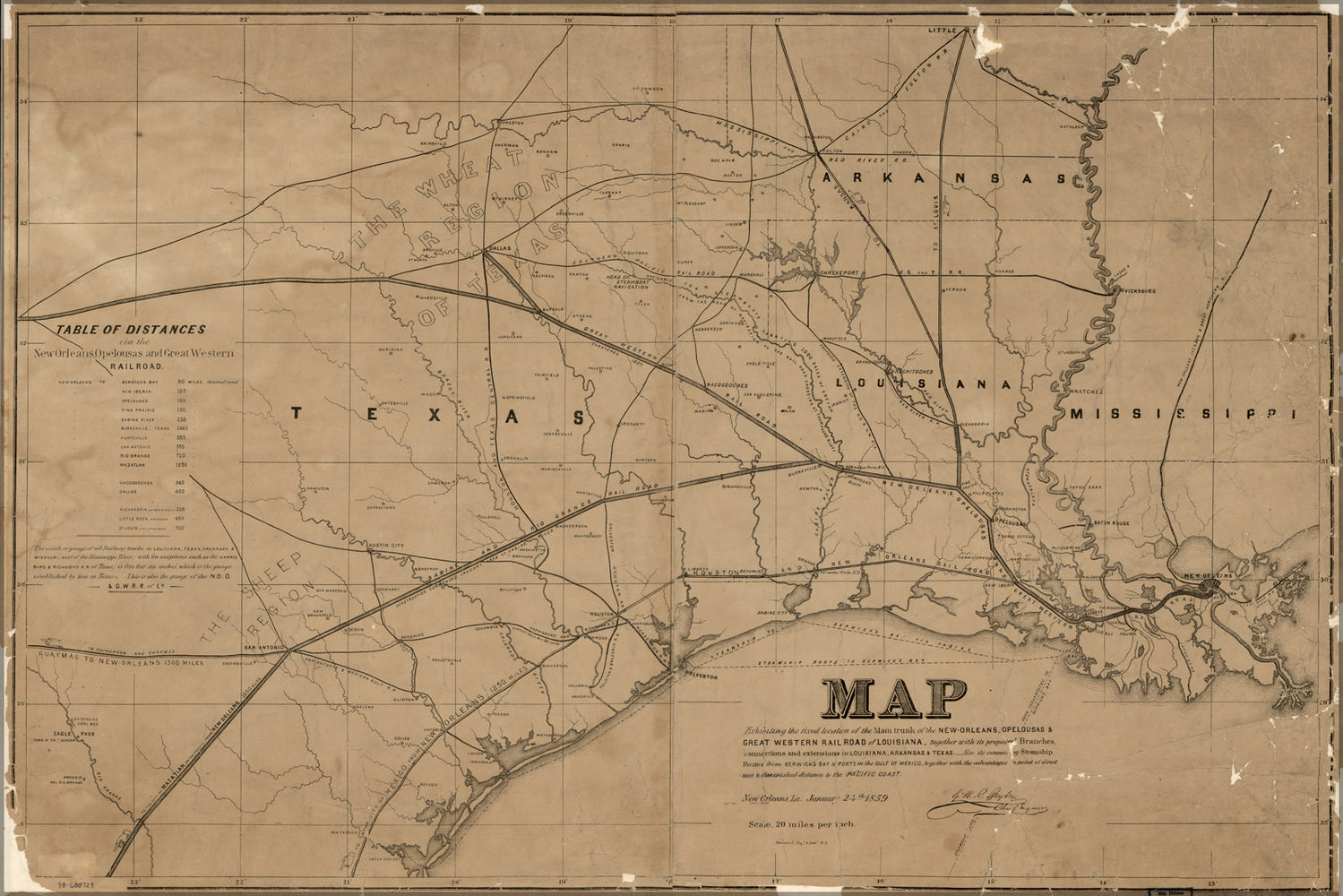 24"x36" Gallery Poster, Map New Orleans Railroad of Louisiana 1859