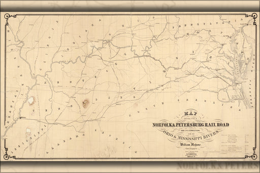 24"x36" Gallery Poster, Map Norfolk & Petersburg RailRoad 1858