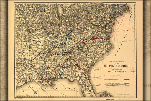 24"x36" Gallery Poster, Map Norfolk & Western Railroad 1887