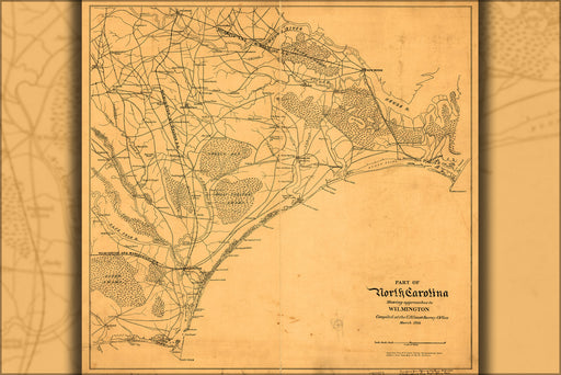 24"x36" Gallery Poster, Map North Carolina Cape Lookout Cape Fear 1864