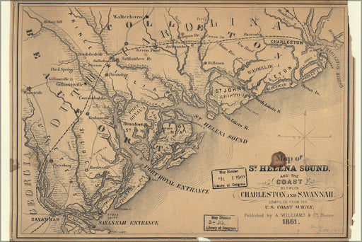 24"x36" Gallery Poster, Map St. Helena Sound Charleston Savannah 1861 p1