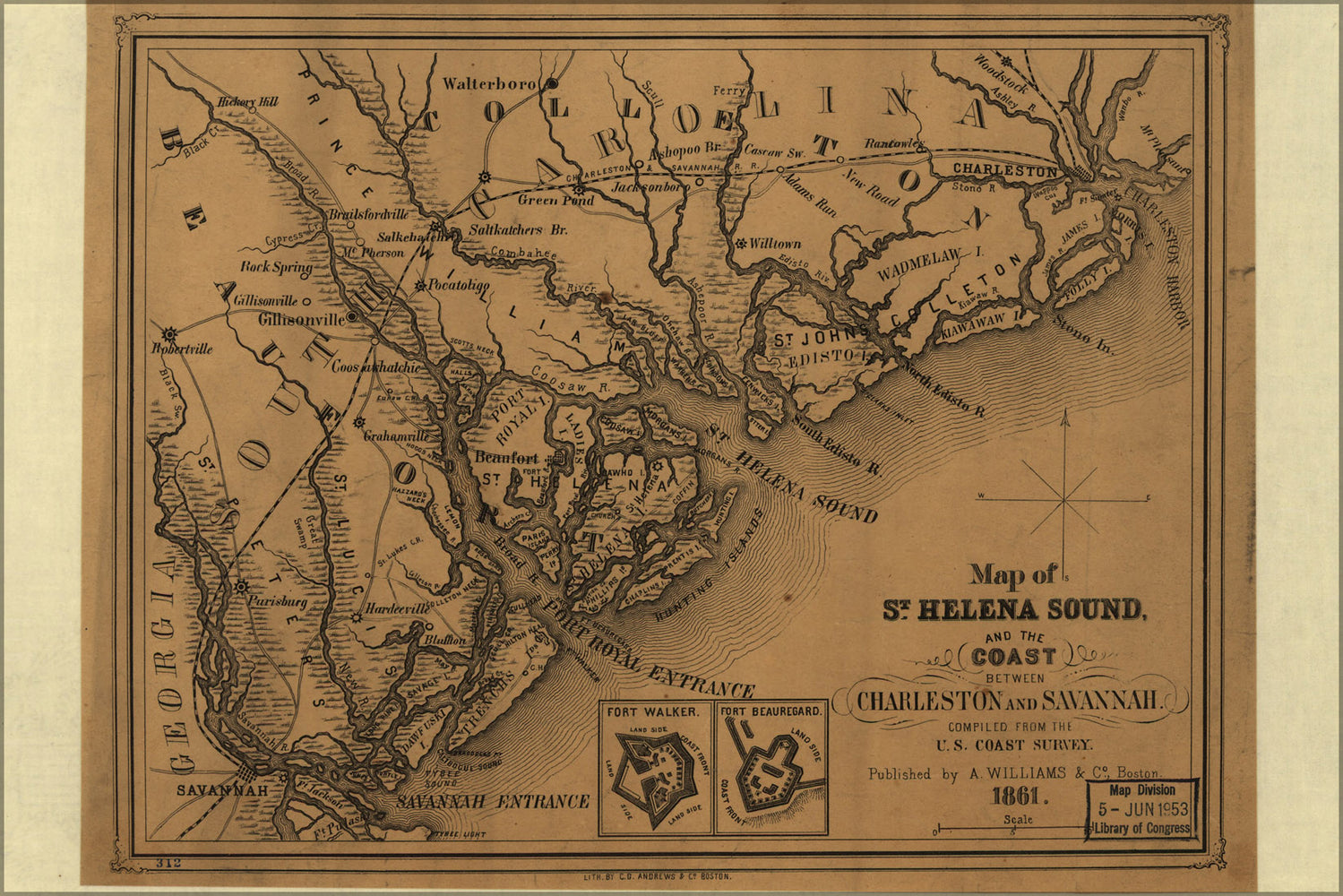 24"x36" Gallery Poster, Map St. Helena Sound Charleston Savannah 1861 p2