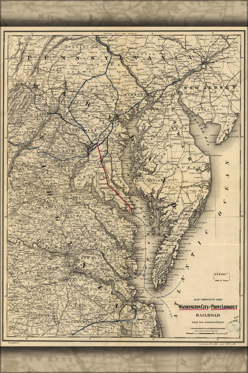 24"x36" Gallery Poster, Map Washington City & Point Lookout Railroad 1882