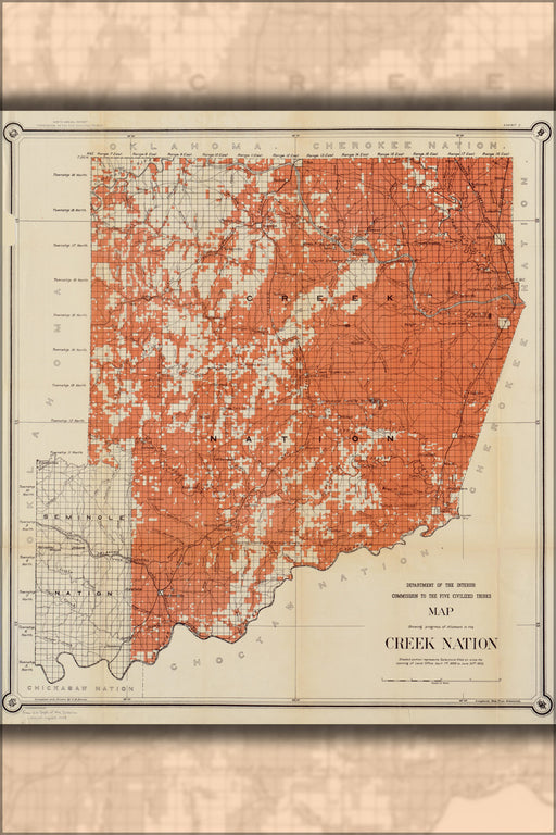 24"x36" Gallery Poster, Map allotment in Cherokee Nation oklahoma 1902
