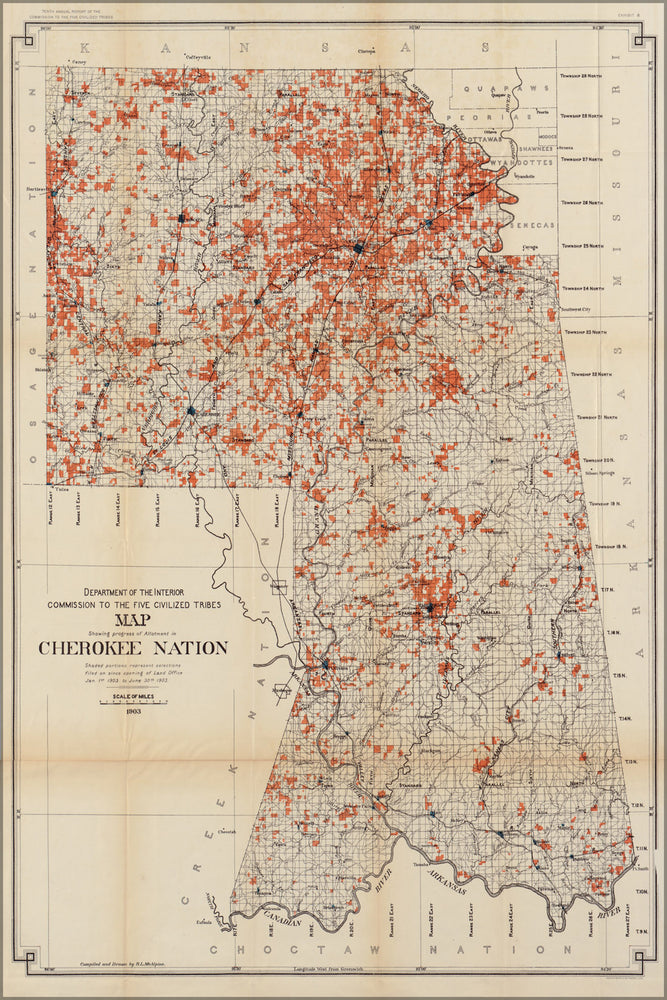 24"x36" Gallery Poster, Map allotment in Cherokee Nation oklahoma 1903