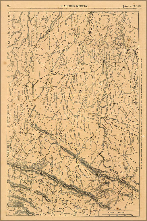 24"x36" Gallery Poster, Map around Richmond, Virginia 1862