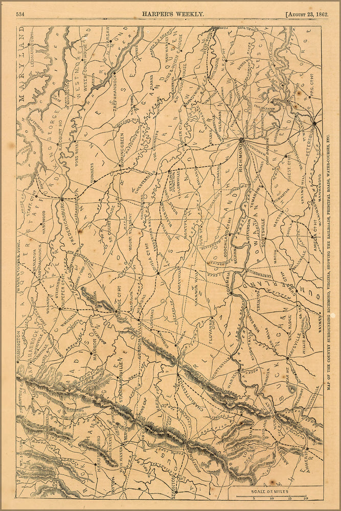 24"x36" Gallery Poster, Map around Richmond, Virginia 1862