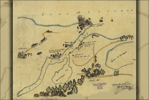 24"x36" Gallery Poster, Map battle Isidro Barradas Tampico Mexico 1829