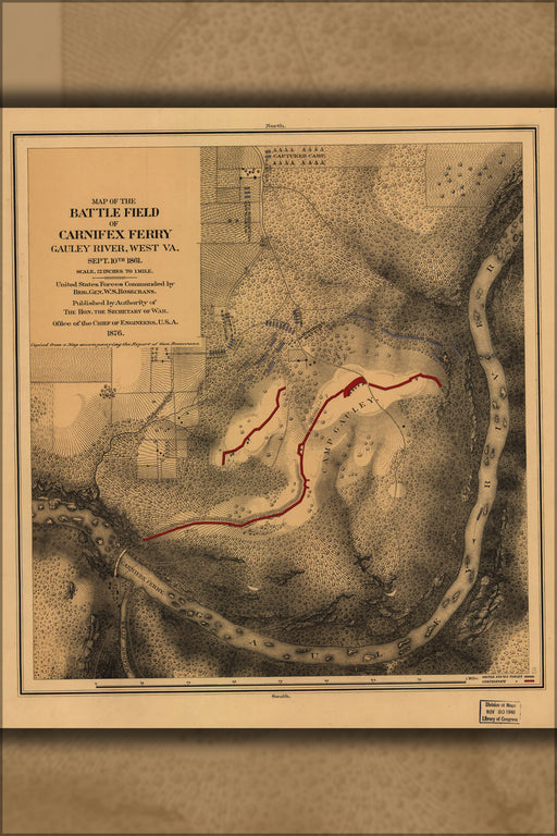 24"x36" Gallery Poster, Map battle field Carnifex Ferry West Virgina 1861