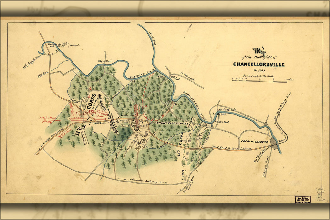 24"x36" Gallery Poster, Map battle field Chancellorsville Virginia 1863