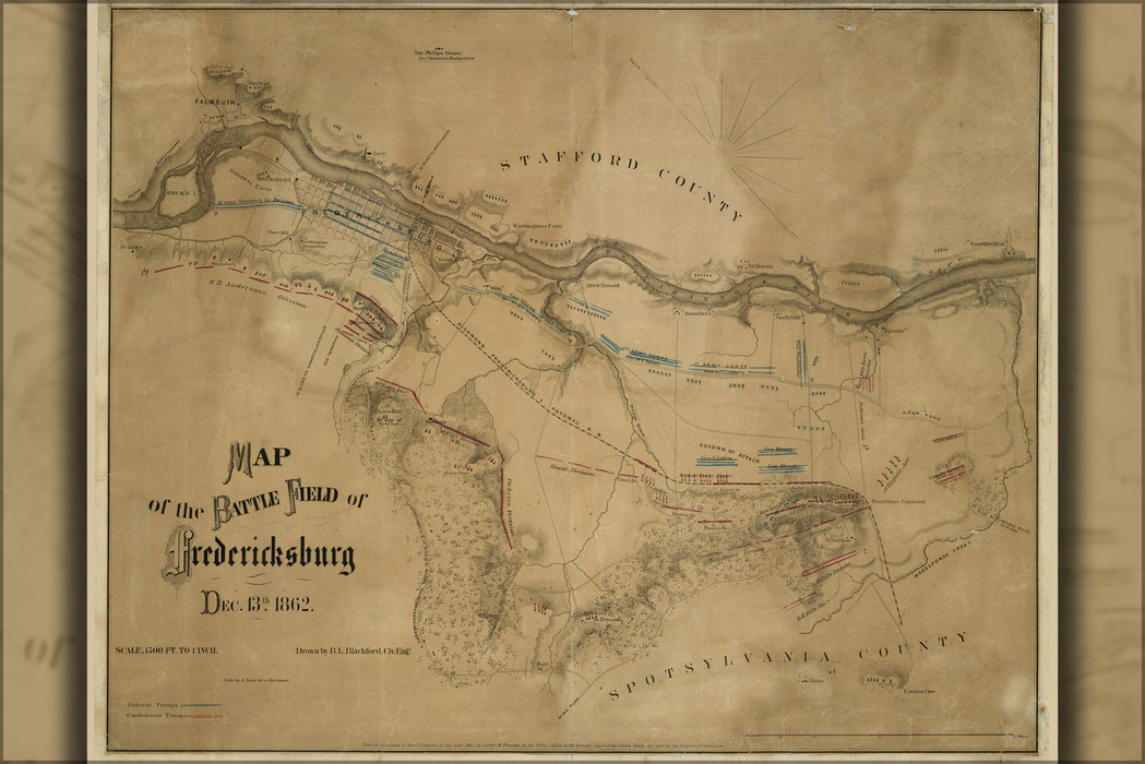 24"x36" Gallery Poster, Map battle field Fredericksburg virginia 1862