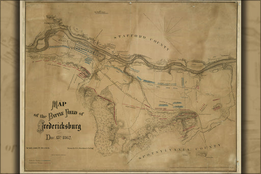 24"x36" Gallery Poster, Map battle field Fredericksburg virginia 1862