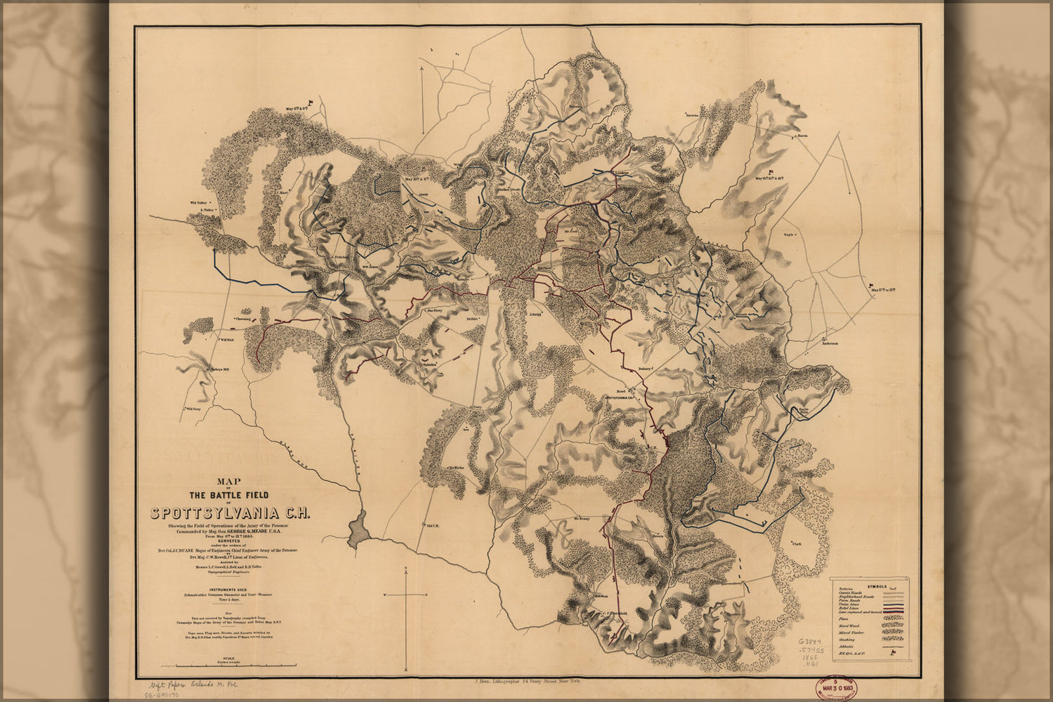 24"x36" Gallery Poster, Map battle field Spottsylvania Court house 1865