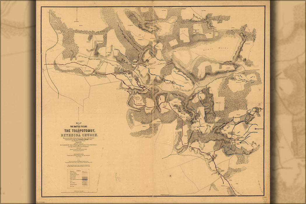 24"x36" Gallery Poster, Map battle field Tolopotomoy Bethesda Church 1865