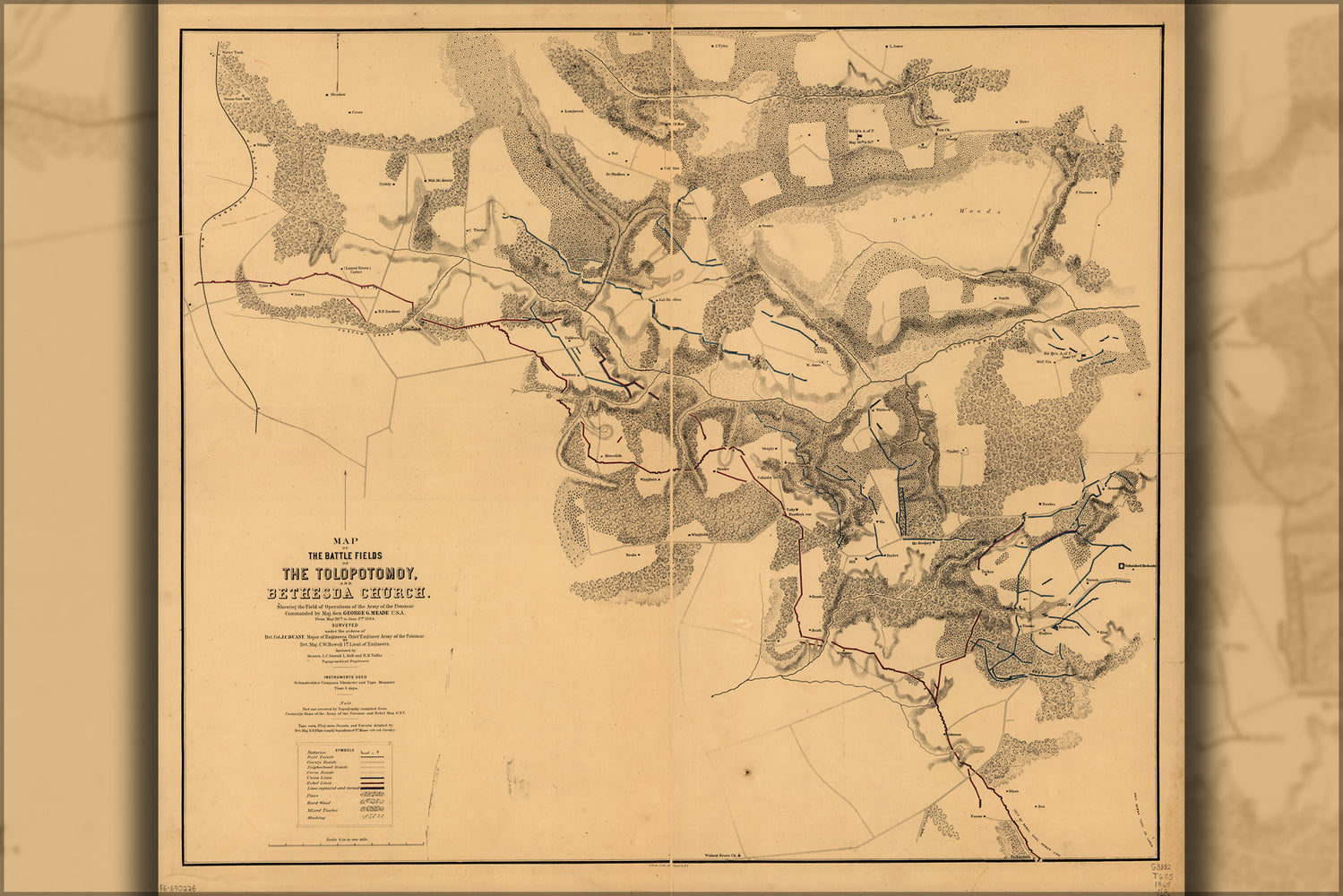 24"x36" Gallery Poster, Map battle field Tolopotomoy Bethesda Church 1865