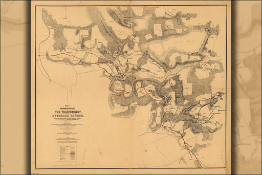 24"x36" Gallery Poster, Map battle field Tolopotomoy Bethesda Church 1865