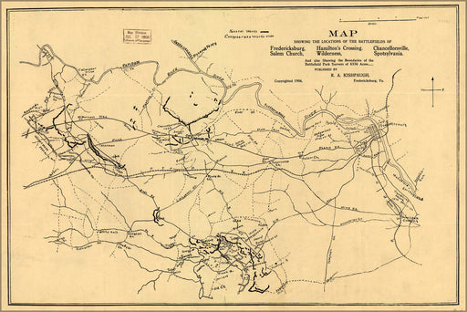 24"x36" Gallery Poster, Map battle fields Fredericksburg Chancellorsville