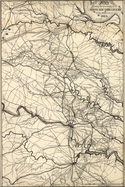 24"x36" Gallery Poster, Map central Virginia 10th New York Cavalry 1864